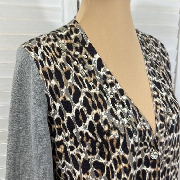 Chico’s Cardigan Size 1 (8) Peyton Long Line Leopard Print - Picture 7 of 15